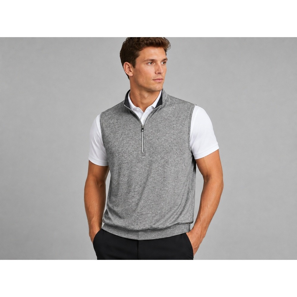 FootJoy Mens Golf Vest Sleeveless Quarter Zip Pullover Gray 83% Nylon Spandex
